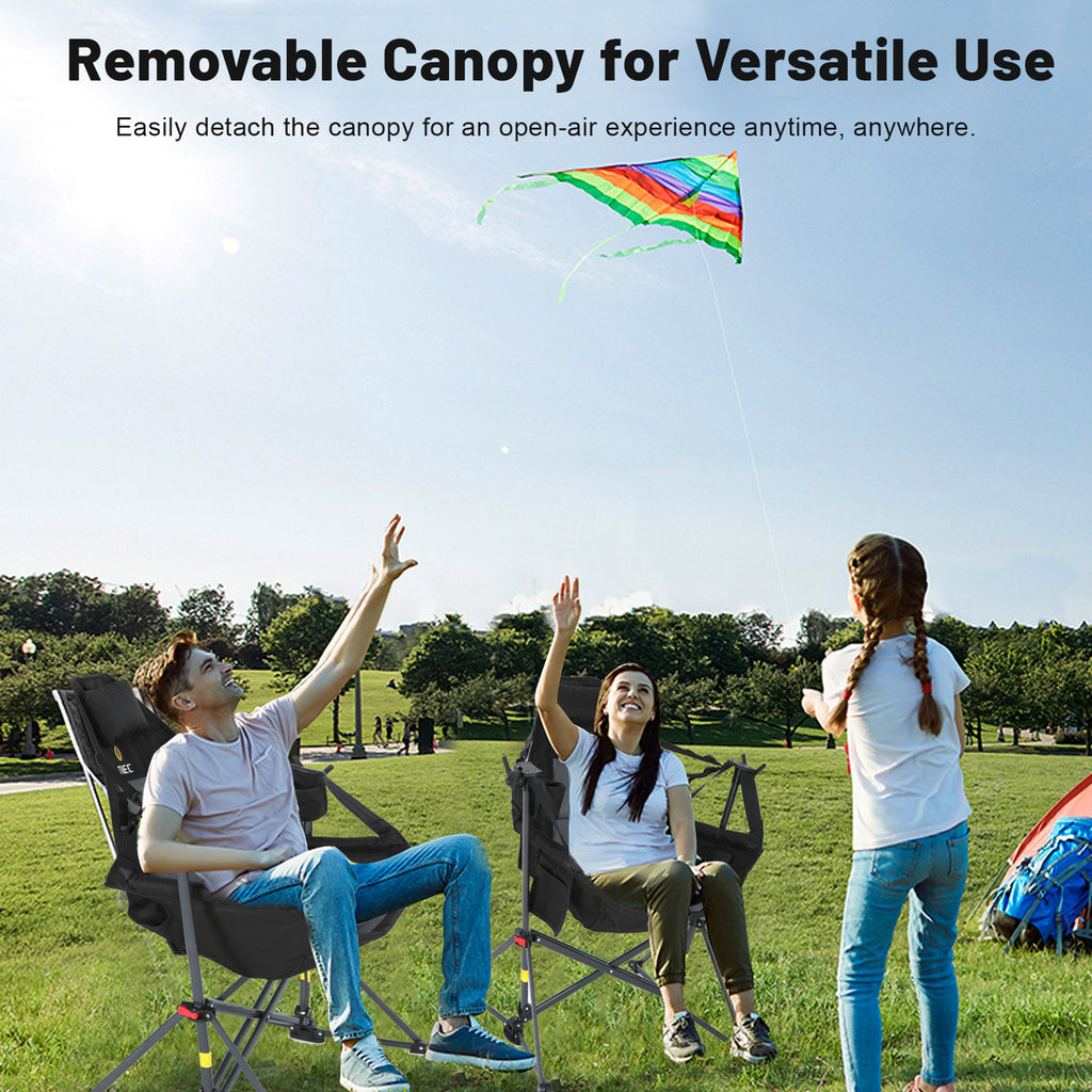 Nice C Rocking Hammock Camping Chair – Swing Seat with Adjustable Canopy Shade, Cup Holder, Portable &amp; Foldable 