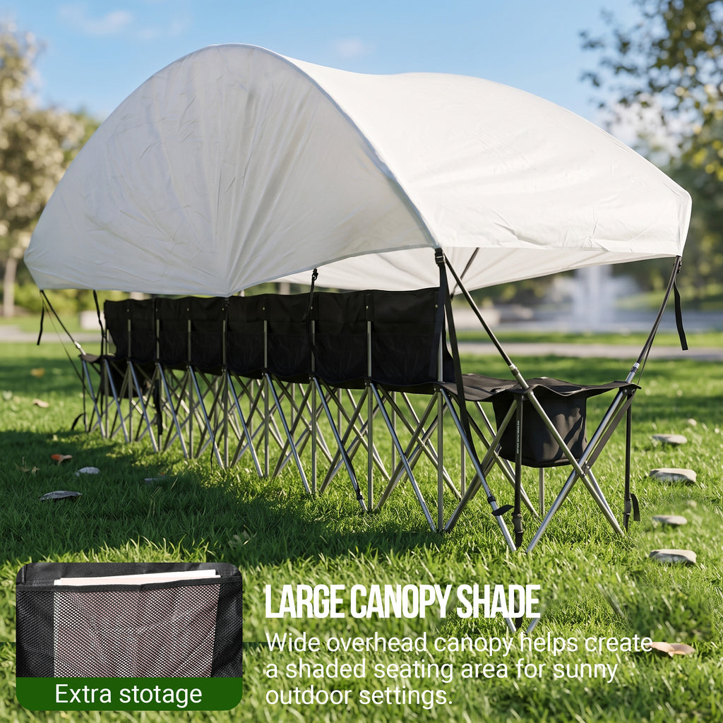 Nice C 4/6/8 Seat Folding Team Bench with Canopy & Cooler (Black) | Sun Shade, Portable Soccer Bench, Canopy Chair, Cup Holders, Cooler Bag, Soccer, Football, Basketball, Camping, Events