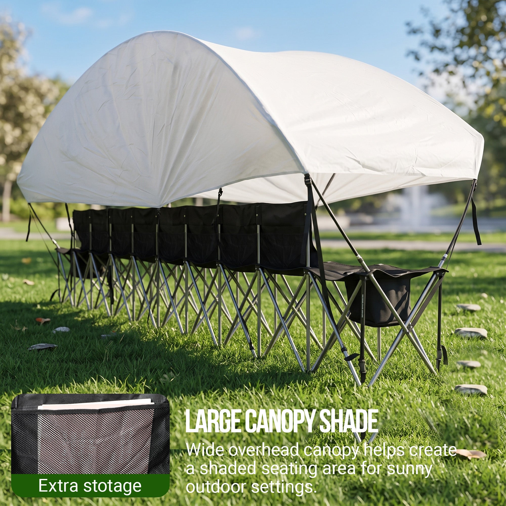 Nice C 4/6/8 Seat Folding Team Bench with Canopy & Cooler (Black) | Sun Shade, Portable Soccer Bench, Canopy Chair, Cup Holders, Cooler Bag, Soccer, Football, Basketball, Camping, Events