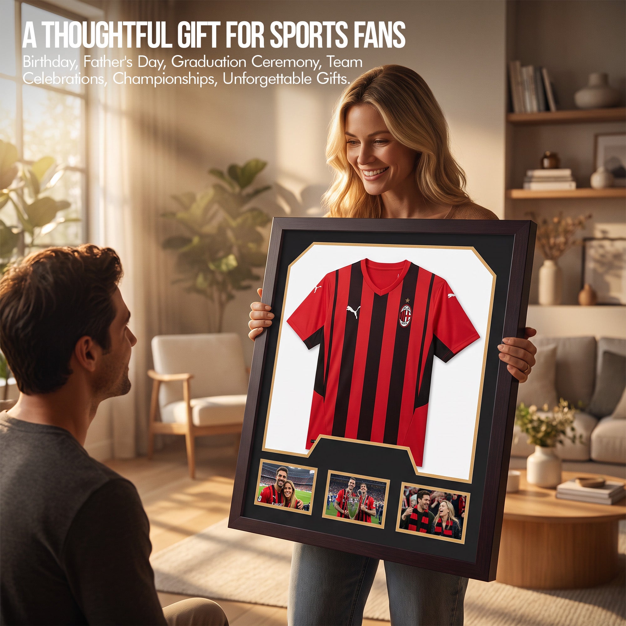 Nice C Custom Jersey Display Frame Case with 3 Photo Slots Customizable mat colors, Sweater T Shirt Frame, acrylic, wall-mounted shadow box, Baseball, Basketball, Football