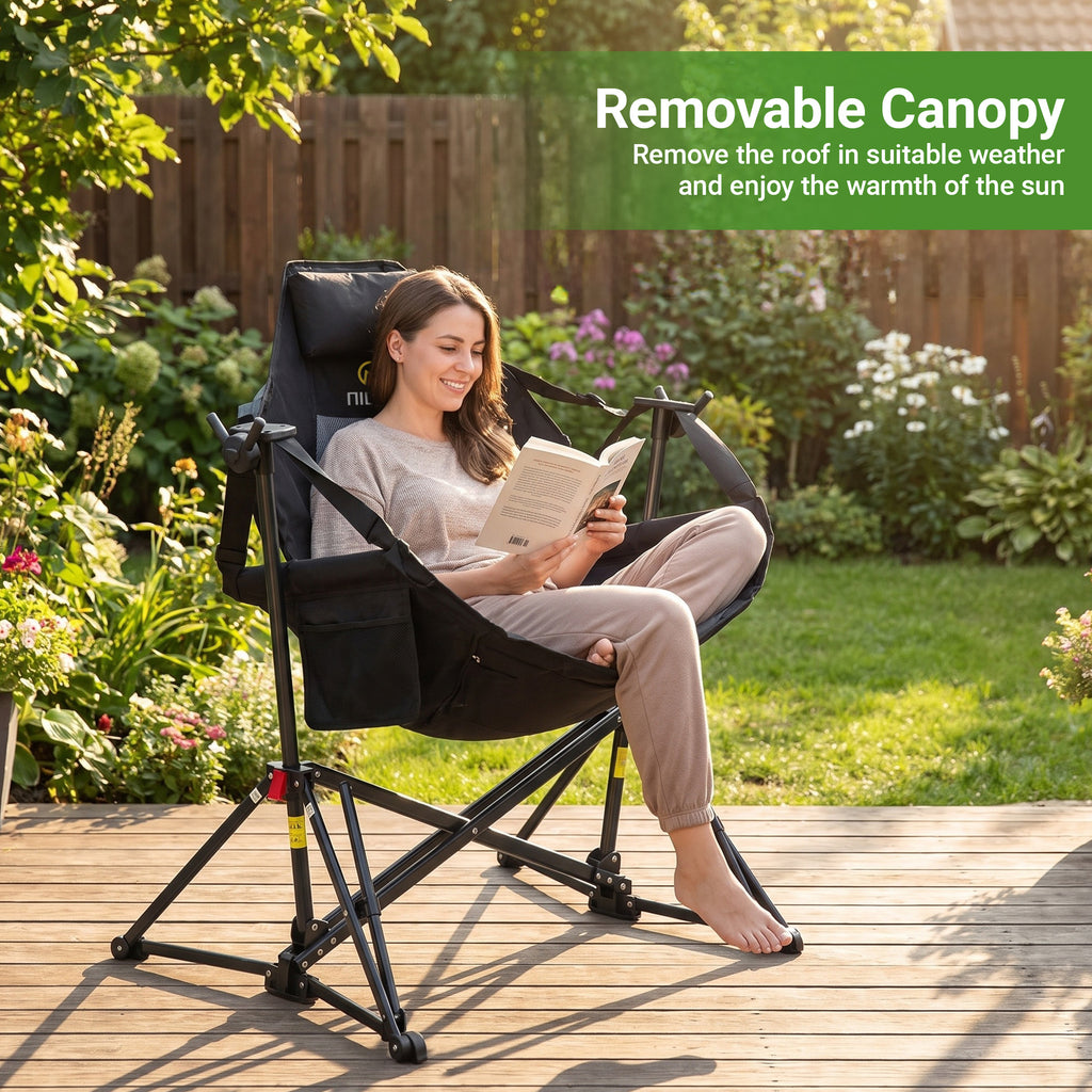 Nice C Hammock Camping Chair with Full-Cover Canopy & Footrest (1 Pack/2 Pack) | Side Shade, Adjustable Reclining Backrest, Folding Design, Removable Roof, Cup Holder, Carry Bag, Camping, Hunting, Fishing