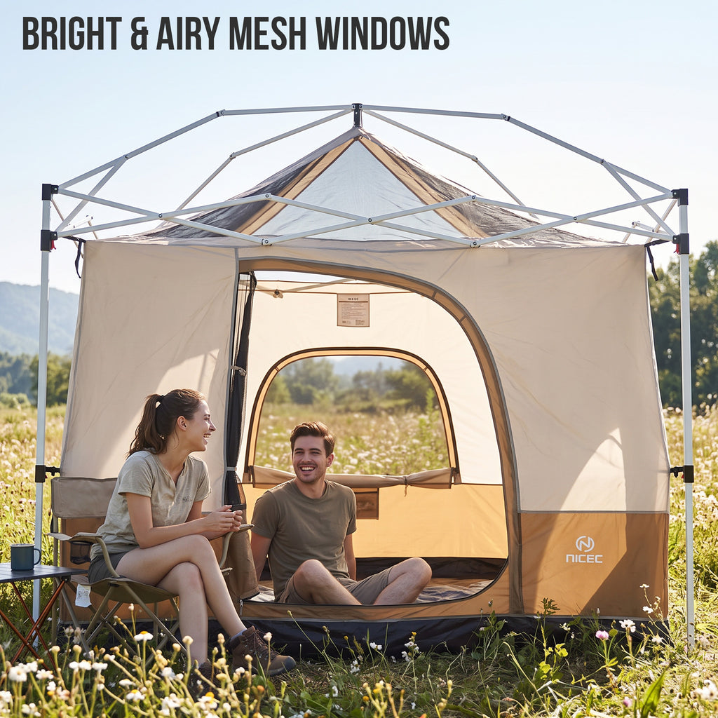 Nice C Pop Up Canopy Camp Tent, Canvas Inner Tent (Frame/Top NOT Included) | Fit Fot Straight Leg, 10*10 Pop Up Canopy, Camp Cube Tent with Mesh Window, Camping Shelter, 4-6 Person