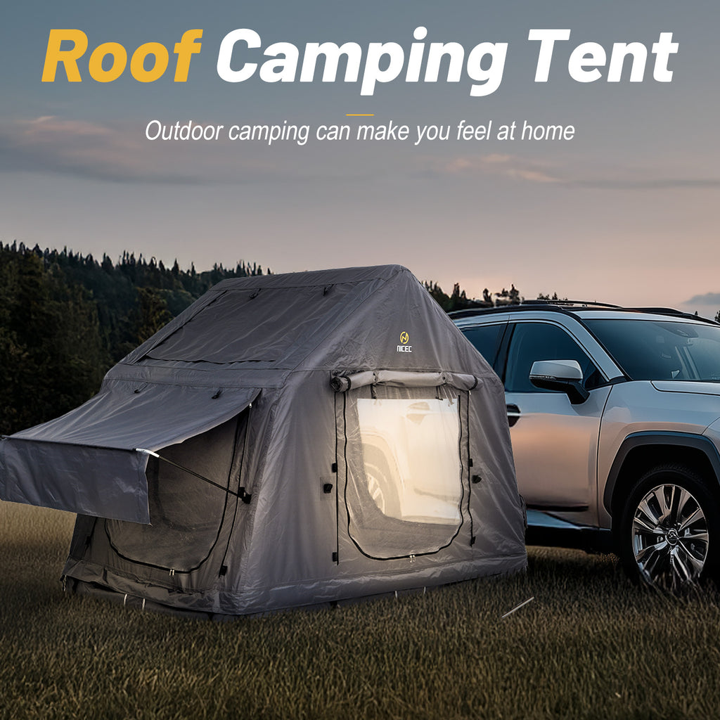 Nice C Inflatable Rooftop Tent, Black & Grey SUV Camping Tent with Mattress, Ladder & Pump, Waterproof Overland Design