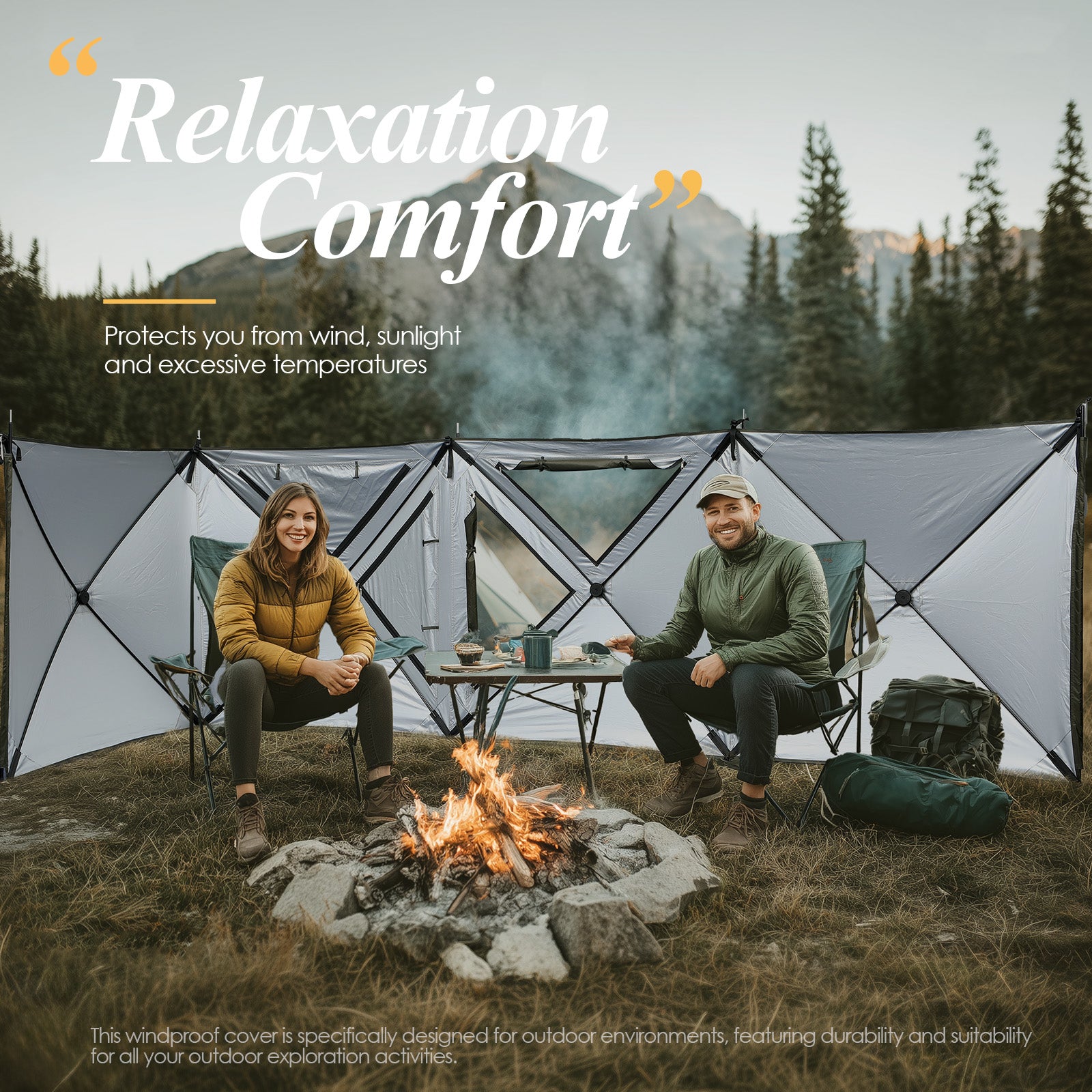 Nice C Camping Wind Sceen, 4 Panels Beach Garden Wind Blocker Breaker, 4 FT Privacy Fence Screen, with Mesh Window, Poles, Ground Nails Included (Green)