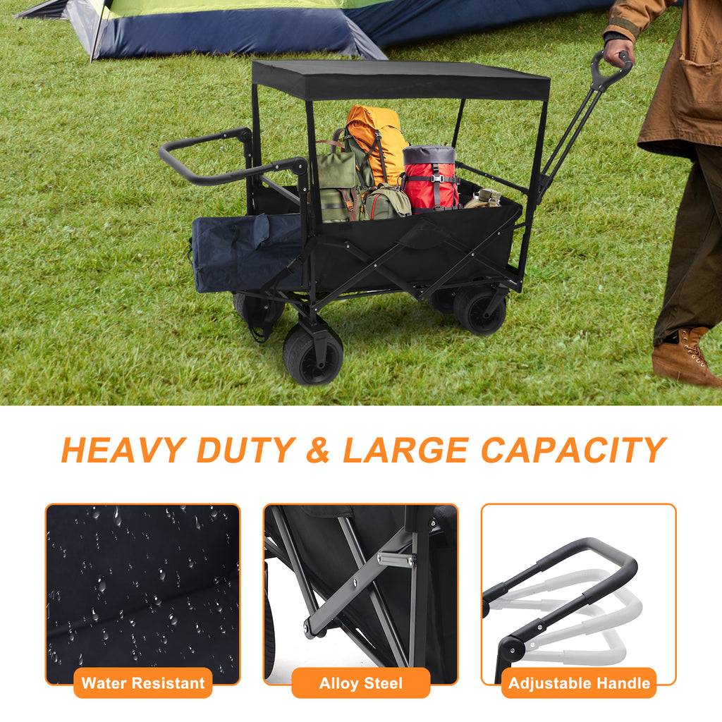 Nice C Stroller Wagon with Canopy, Folding Push Pull Cart for Beach, Camping, Outdoor