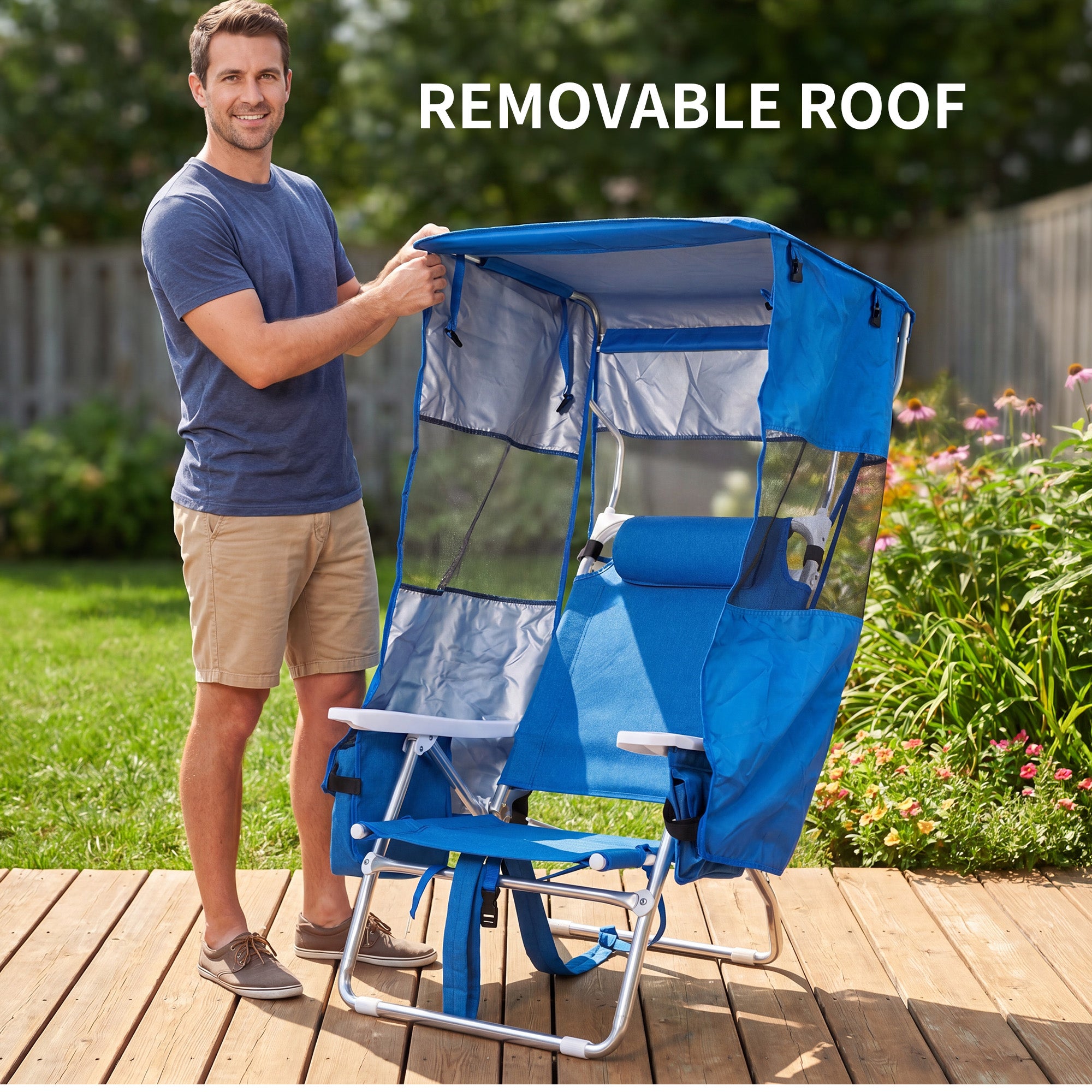 Nice C 5 Position Reclining Backpack Beach Chair with Canopy (Blue, 1 Pack/2 Pack) | Folding Beach Chair, Headrest, Cooler Pocket, Cup Holder, Lightweight, Fishing, Travel