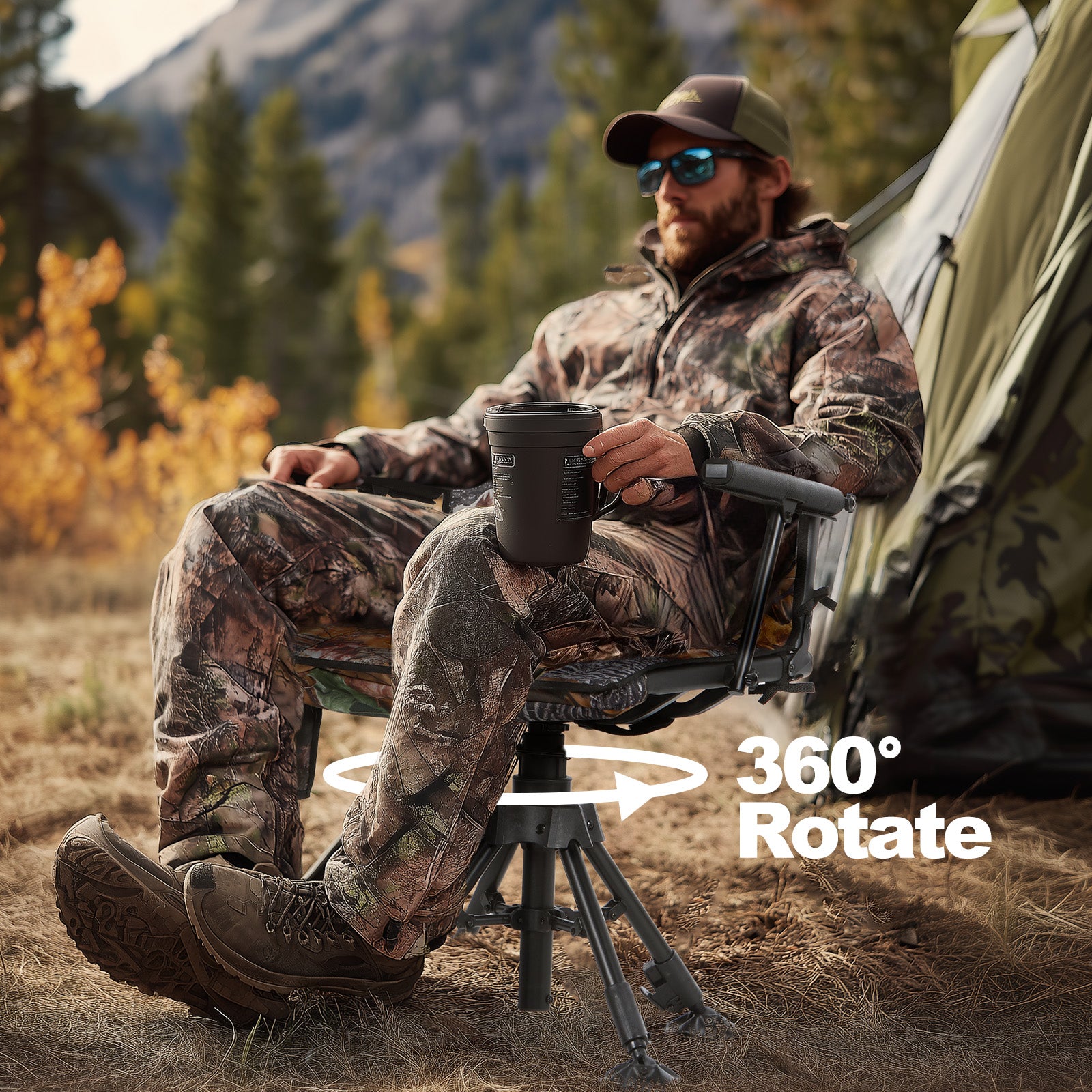 Nice C Heated Hunting Chair, Silent 360° Swivel Blind Chair, Adjustable Height, Portable Outdoor Hunting Seat