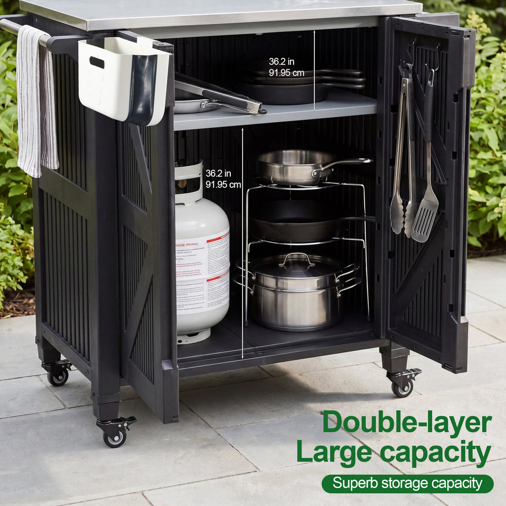 Nice C Grill Cart with Wheels, Outdoor Kitchen Island for Blackstone | Outdoor Grill Station, Stainless Steel Tabletop, Plastic Grill Cart, Storage Cabinet, Food Prep Table, Dining Cart
