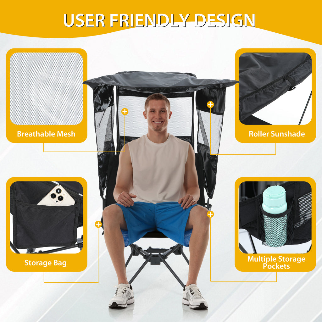 Nice C Camping Chair with Canopy, Ultralight Chair with Shade (1 Pack/2 Pack) | Compact Backpack Folding Chair, Portable Fishing Chair, Travel, Picnic, Festival, Hiking, Sports, Outdoor