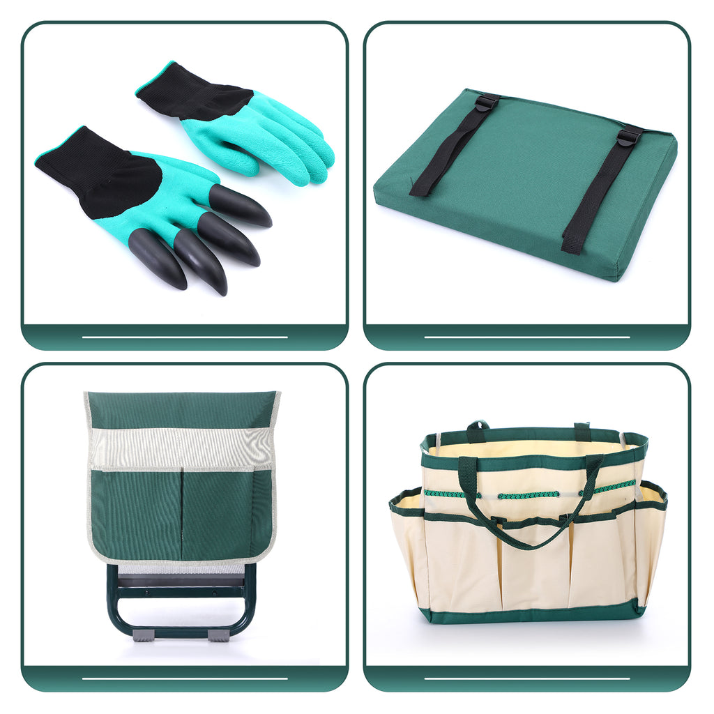 Nice C Garden Kneeler and Seat, Garden Stool, Garden Kneeler, Foldable Gardening Stool, Gardening Gifts for Women, Heavy Duty Garden Bench, Garden Kneelers for Seniors, with Tool Pouch&Gloves (Green)