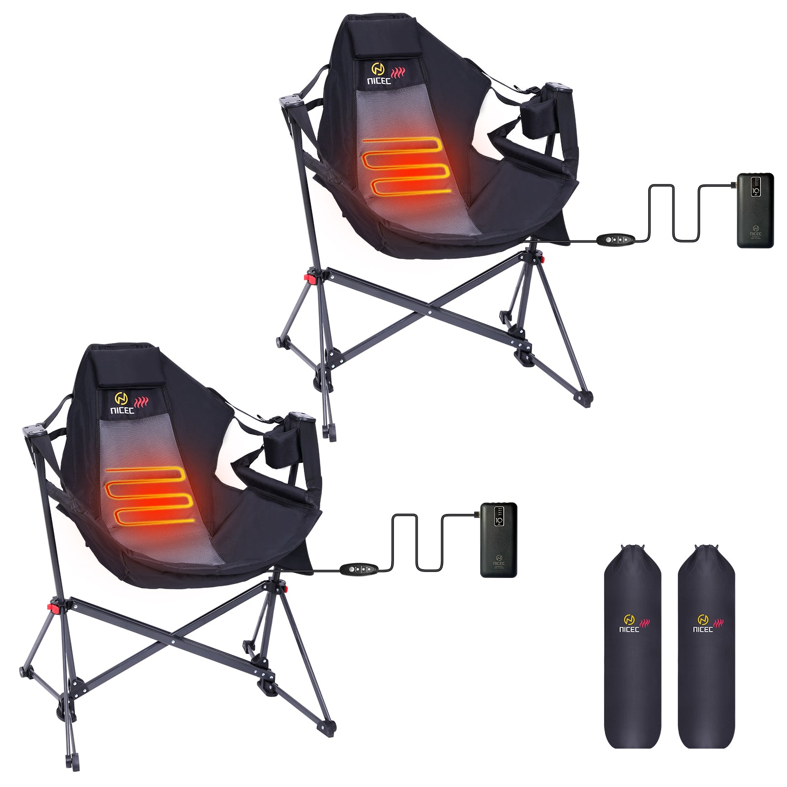 Nice C Heated Hammock Rocker Chair with Cup Holder, Side Pocket &amp; Battery 