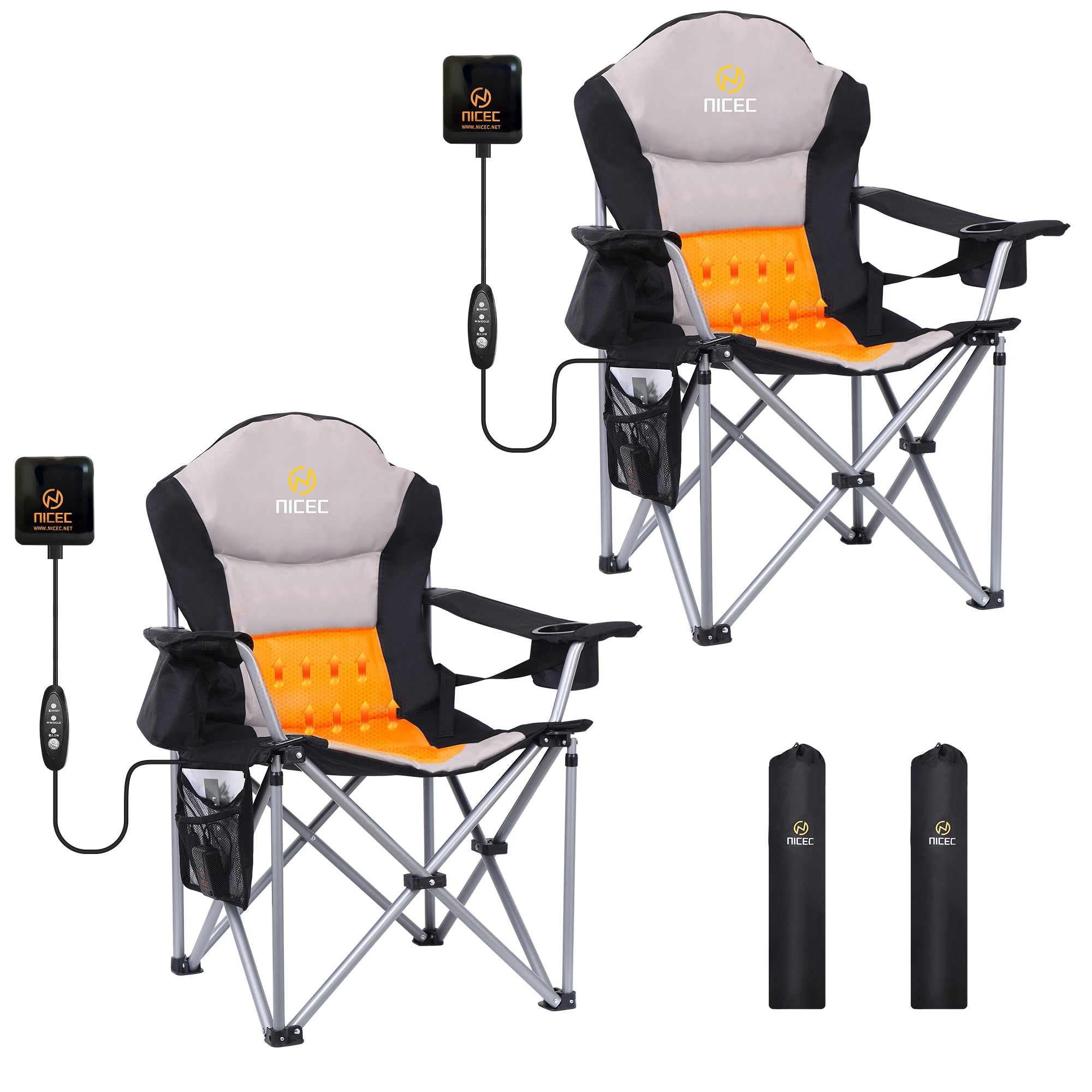Nice C Heated Camping Chair with 10000mAh Power Bank, Heavy Duty Folding Chair with Cooler &amp; Carry Bag 