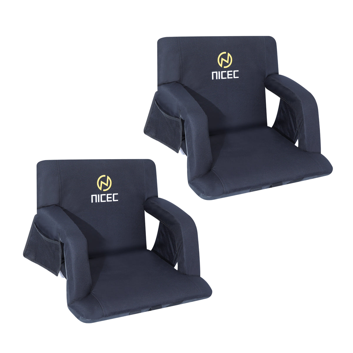 Nice C Reclining Bleacher Seat, Stadium Seat with Back Support (1 Pack/2 Pack) | Reclining Stadium Cushion, Foldable Floor Chair, Shoulder Straps, Side Pockets, Thick Padding, Heat