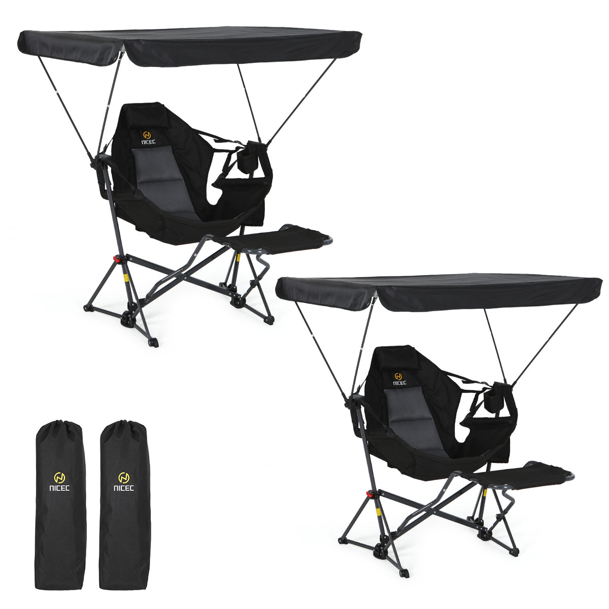 Nice C Hammock Chair with Adjustable Canopy & Detachable Footrest | Portable Swinging Chair, Folding Rocking Design, Cup Holder, Carry Bag, Camping, Beach, Backyard, Outdoor