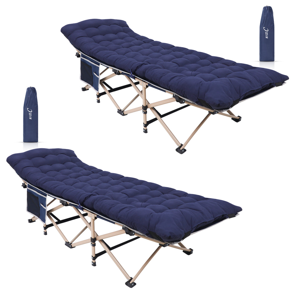 Nice C Camping Cot with Cushion, Folding Cot with Mattress\ Camping Bed with Pillow, Mattress Included, Extra Wide, 500 lb Capacity, Carry Bag, Storage Pocket
