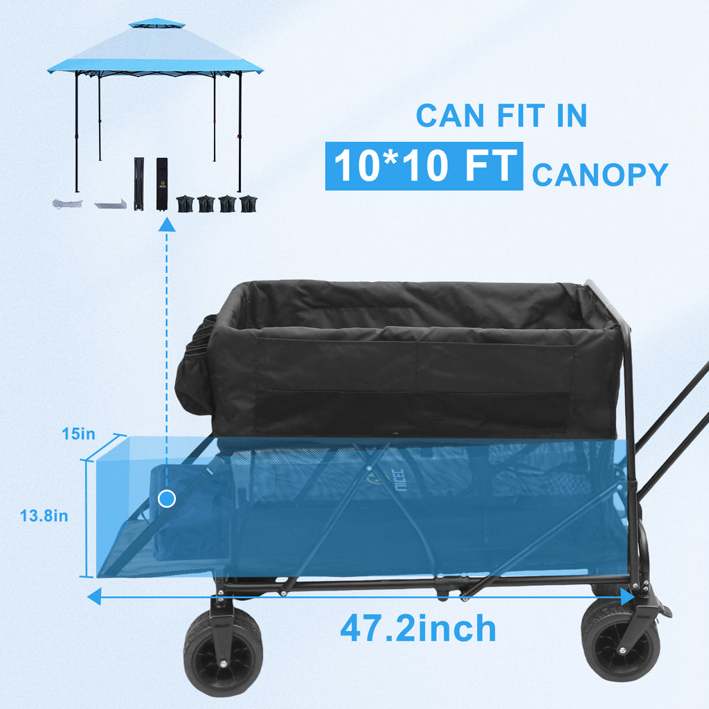 Nice C Double Decker Foldable Wagon – Heavy-Duty 400 lb Collapsible Wagon with All-Terrain Wheels for Outdoor, Kids, Pets