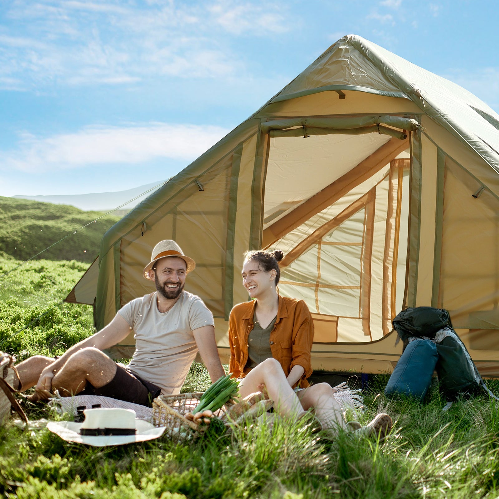Nice C 6-Person Inflatable Camping Tent, Glamping Tent with Air Pump, Waterproof &amp; Windproof, Easy Setup