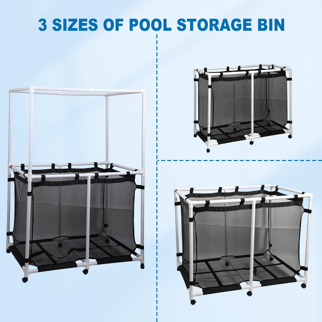 Nice C 142/214 Gallon Pool Storage with Top Rack, Pool Noodle Holder, Pool Caddy Organizer | 48.4" Pool Float Storage, Waterproof Rolling Pool Organizer, Outdoor Mesh Storage Bin for Pool Floats, Toys, and Pool Accessories