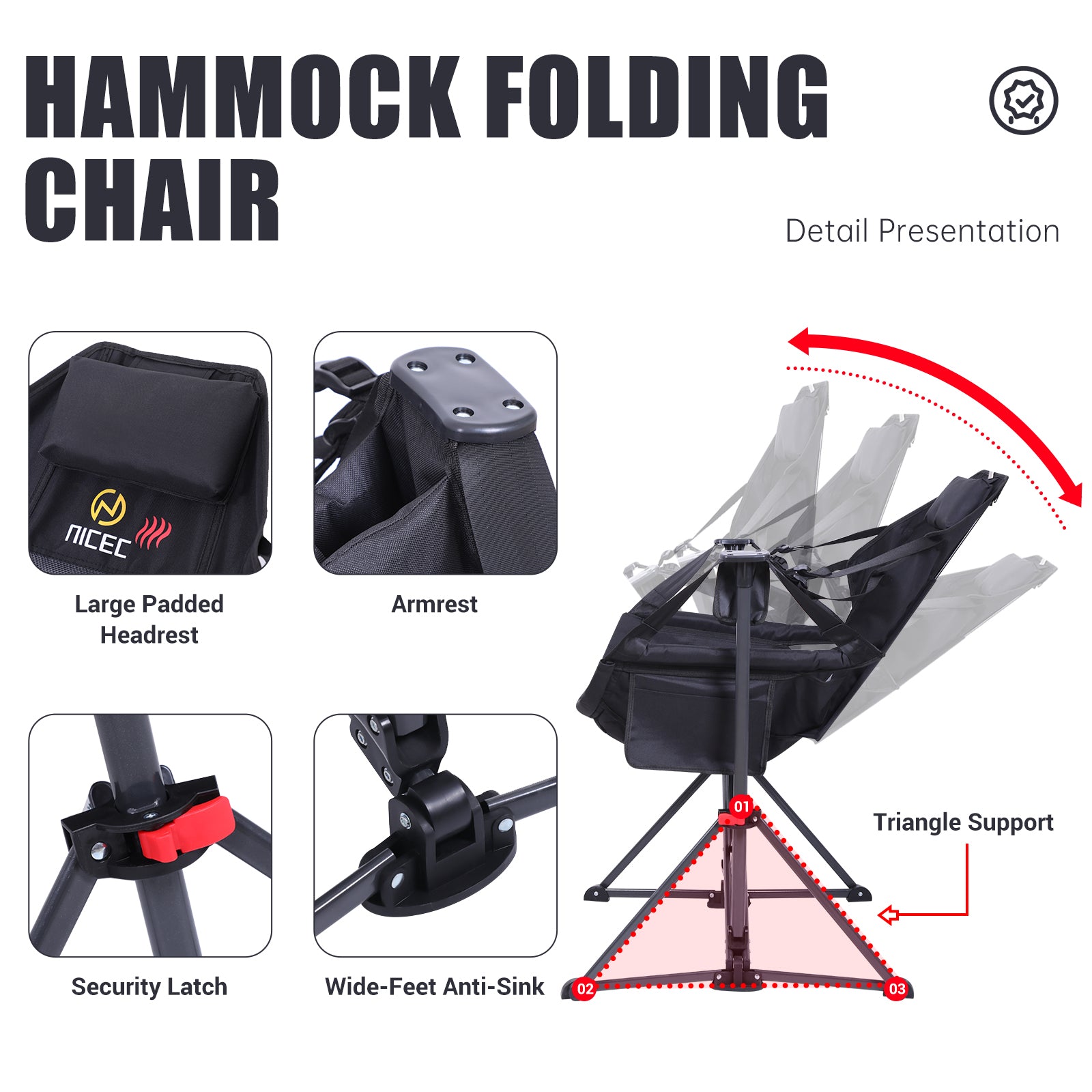Nice C Heated Hammock Rocker Chair with Cup Holder, Side Pocket &amp; Battery 