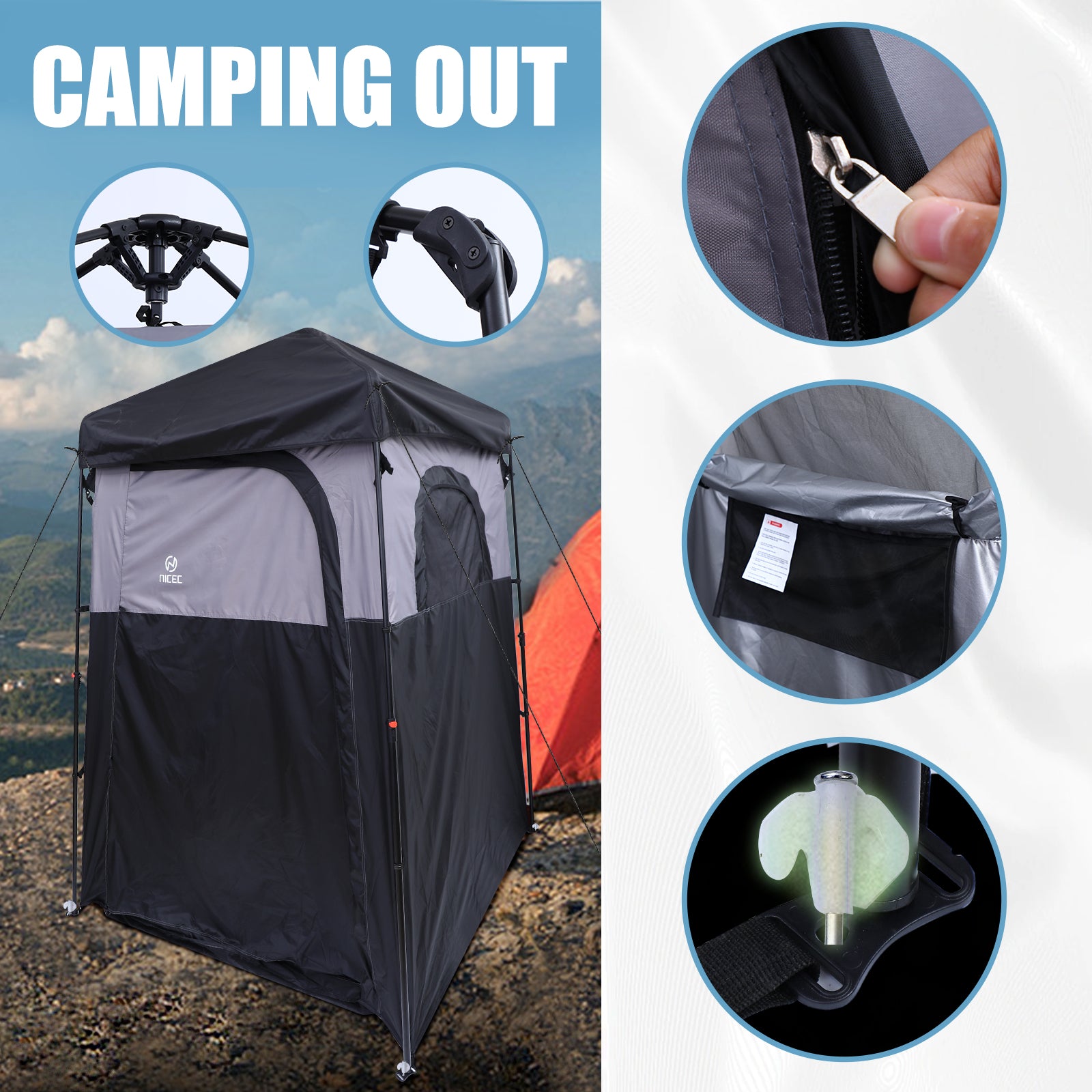 Nice C Oversized Camping Shower &amp; Privacy Tent, Instant Pop-Up Changing Tent, Outdoor Toilet &amp; Bathroom Enclosure 