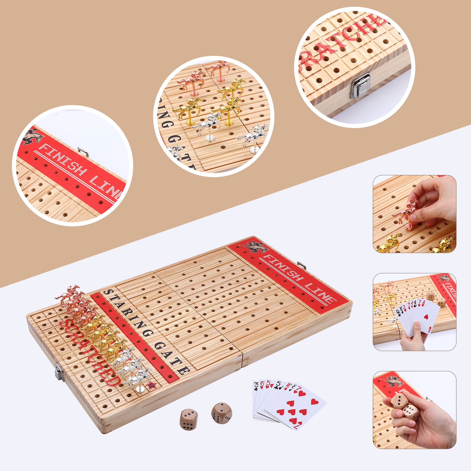 Nice C Horse Race Board Game, Horse Racing Game, Board Game Set Foldable and Portable with 2 Sets of Cards, 2 Dice, and 12 Metal Horses (1-Pack)