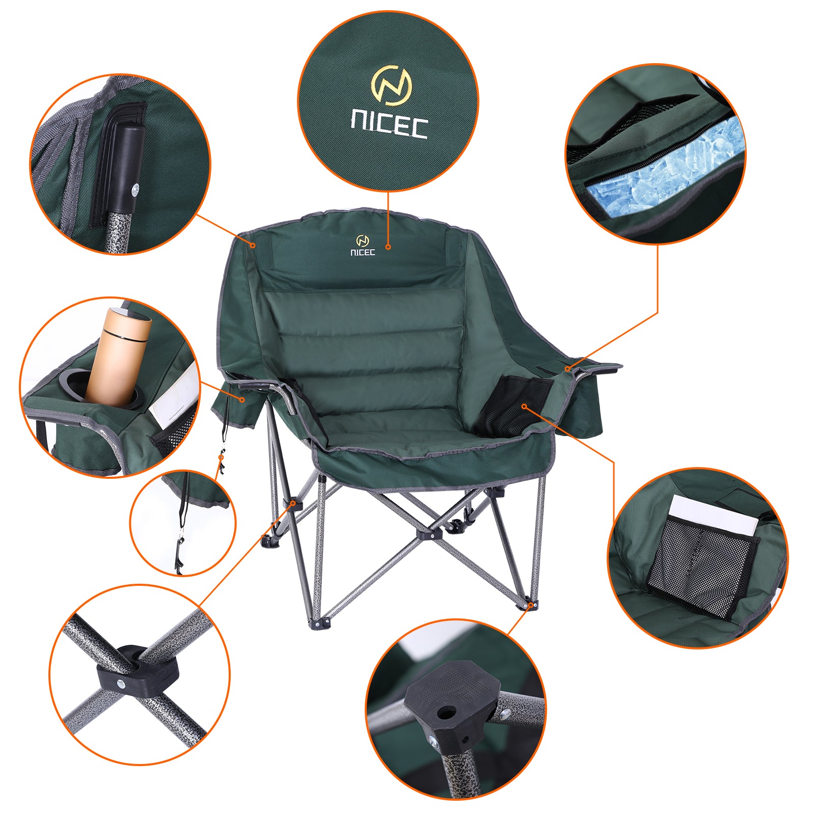Nice C Extra-Large Camping Chair – Comfortable Outdoor Chair with Cup Holder &amp; Cooler