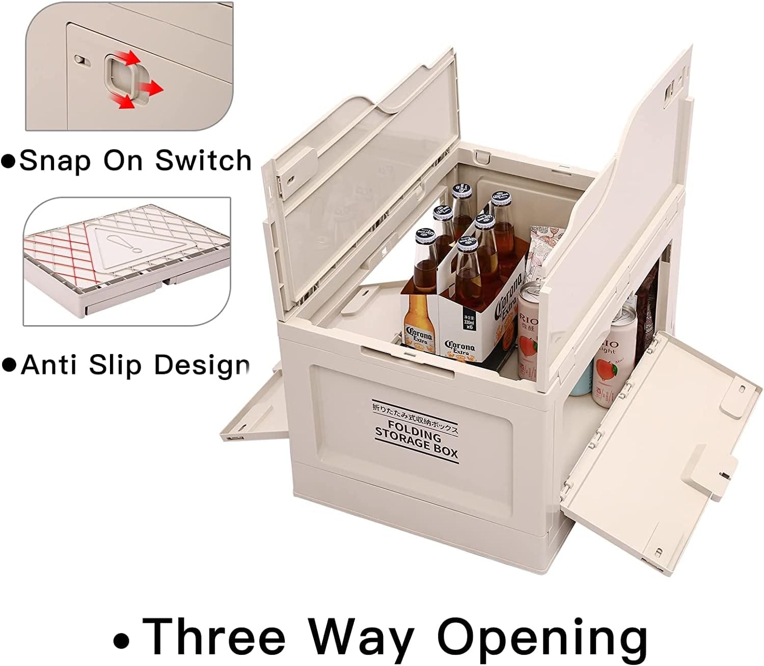 Nice C Storage Bin Tote 55 Qt, Organization and Storage, Closet organizer, Collapsible Storage Box, Organizing Containers Plastic with Wood Lid and 2 Side Doors, Stackable Organizer(Set of 1)