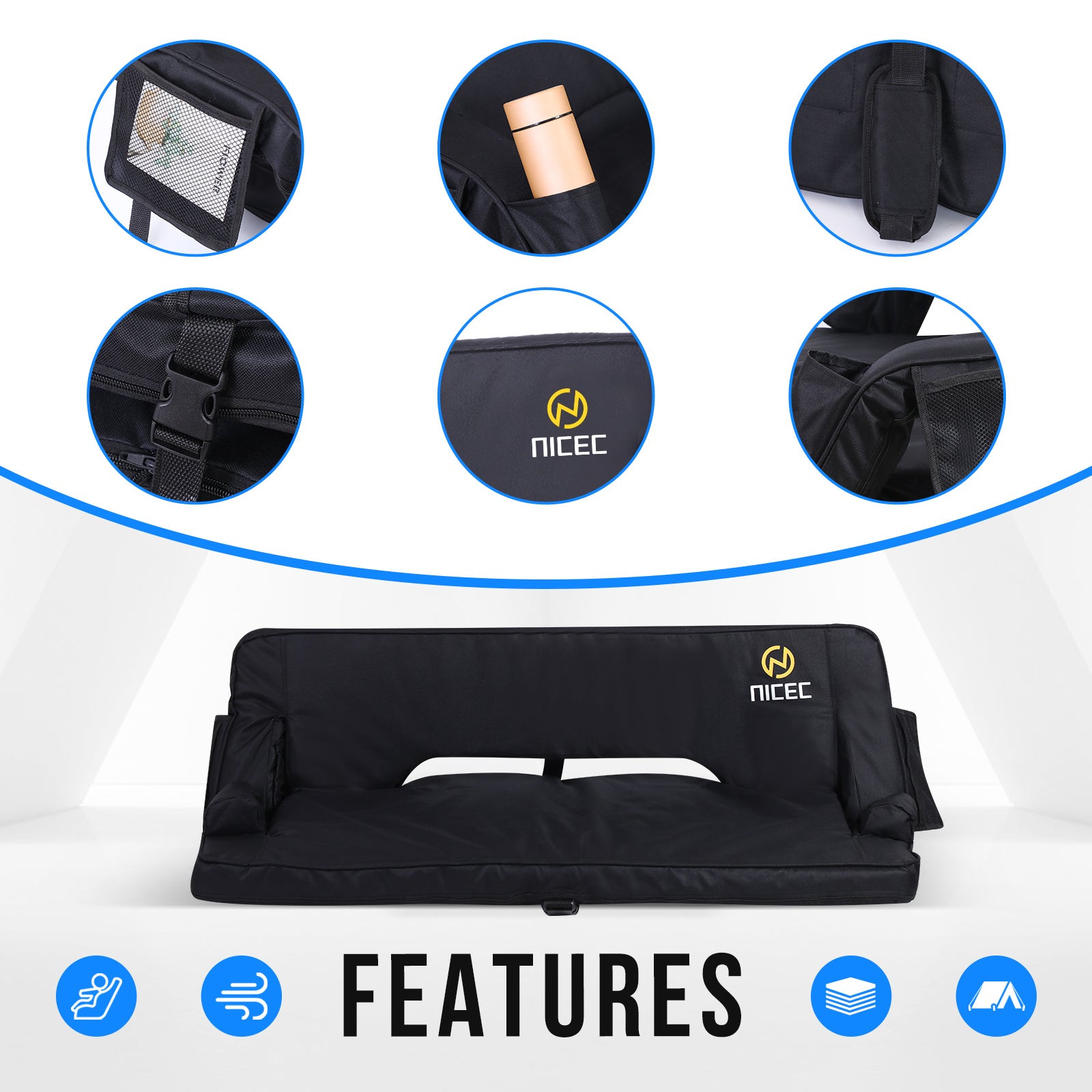 Nice C Oversized Stadium Seats with Back Support, Bleacher Seats, Stadium Chairs with Back and Cushion, Floor Chair, Foldable, Thick Padding