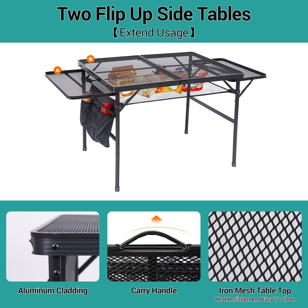 Nice C Folding Grill Table, Camping Table, Tailgate Tables, Grill Tables, Outdoor, Metal Folding Adjustable Height&Width, Mesh Net, Carry Handle