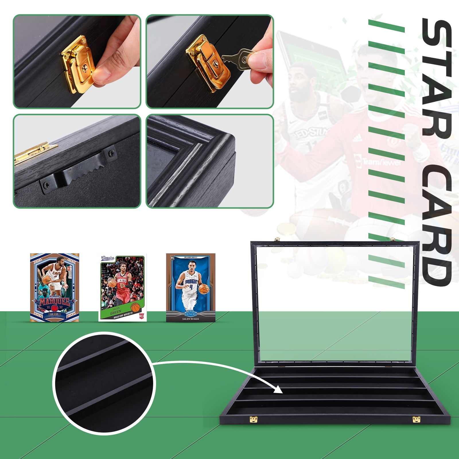 Nice C Sport Card Display Case, Graded Card Display Frame(Horizontal Baseball Card Holder, Trading Card Display Case, 36 Cards, Lockable, 98% UV Protection