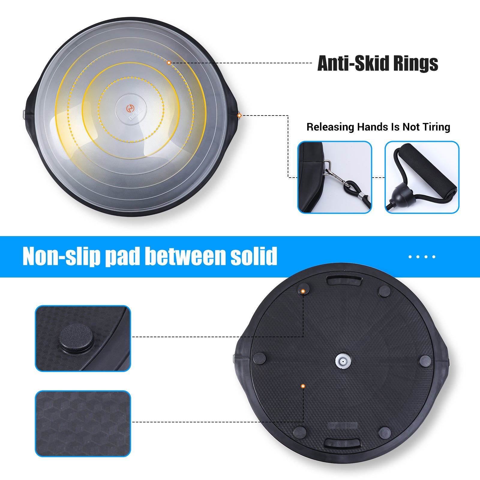 Nice C Balance Ball, Half Ball, Balance Ball, Exercise Workout Trainer, with Resistant Band, Strength Fitness Yoga with Bonus Foot Pump