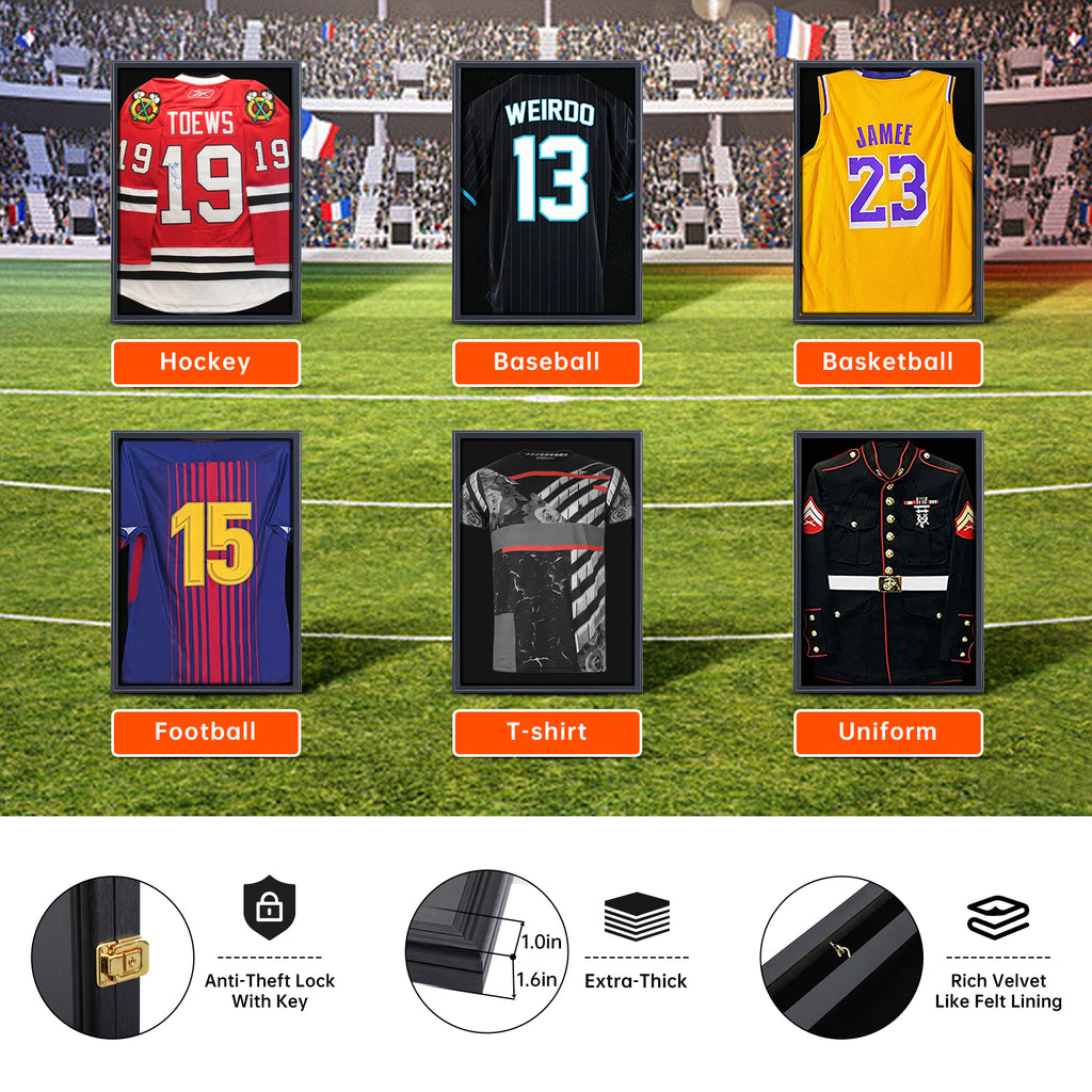 Nice C Jersey Frame Display Case, Shadow Box with Photo Slots, 98% UV Protection, Acrylic, Football &amp; Basketball