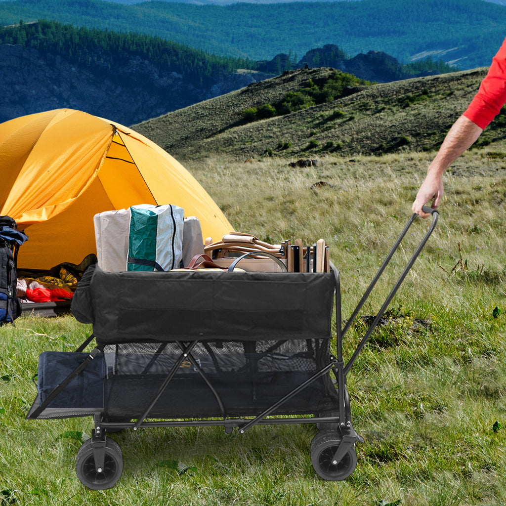 Nice C Double Decker Foldable Wagon – Heavy-Duty 400 lb Collapsible Wagon with All-Terrain Wheels for Outdoor, Kids, Pets