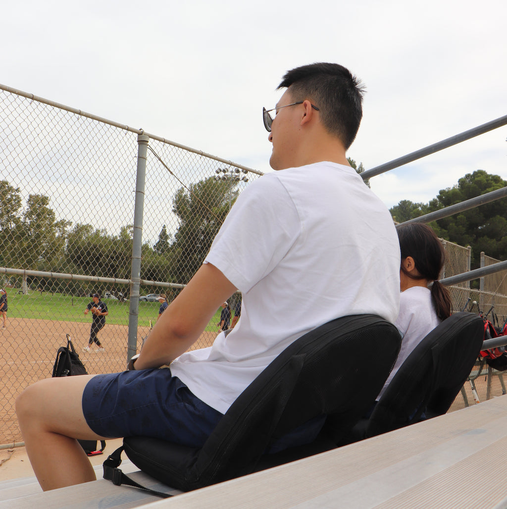 Nice C Reclining Stadium Seat, Floor Chair, Bleacher Seat (1 Pack/2 Pack, Black) | 10-Position Reclining Chair, Waterproof Cushion, Ultralight, Foldable, Extra Thick Padding, Shoulder Strap, Net Pocket