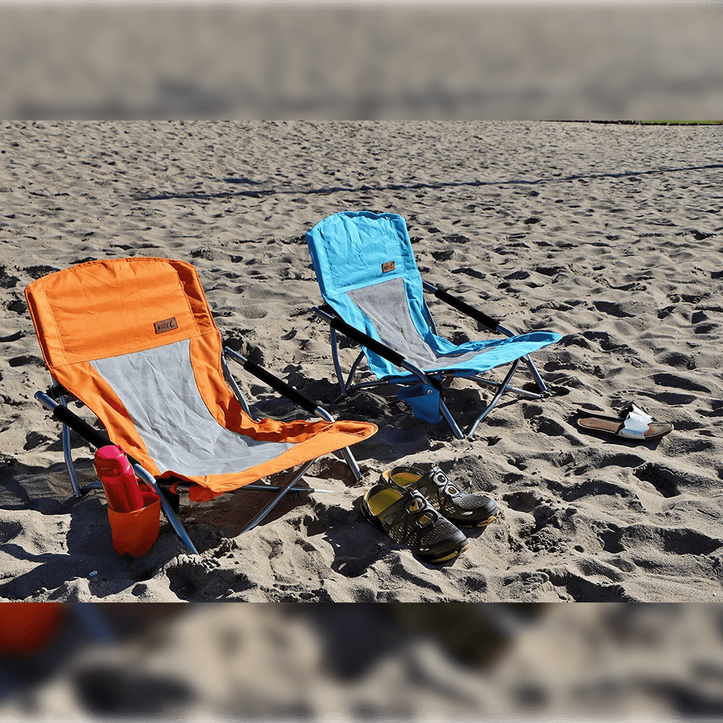 Nice C Folding Low Beach Chair for Adults – Sling Seat with Cup Holder