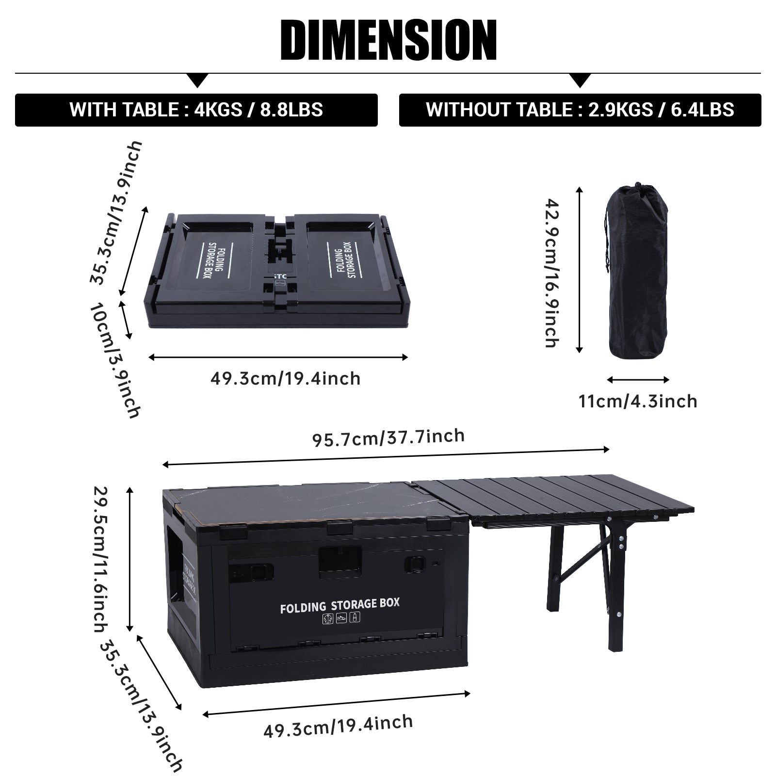 Nice C Folding Table, Storage Bin with Table, Collapsible Storage Box with Table, Organizing Containers Plastic with Wood Lid and 2 Side Doors, Stackable Organizer