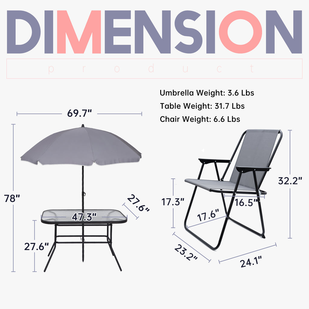 Nice C Outdoor Dining Sets, Patio Furniture Set, 8 Piece Set with Umbrella, Garden Outdoor Furniture Table Set with Removable Umbrella, Glass Table, and 6 Folding Chairs (Grey)