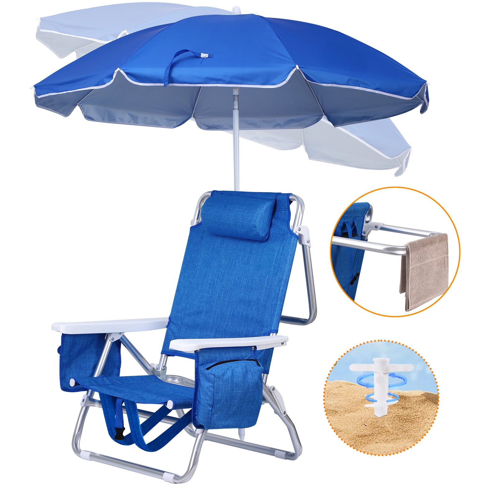Nice C Beach Chair with Umbrella &amp; Cooler, 5-Position Reclining Backpack Chair for Adults