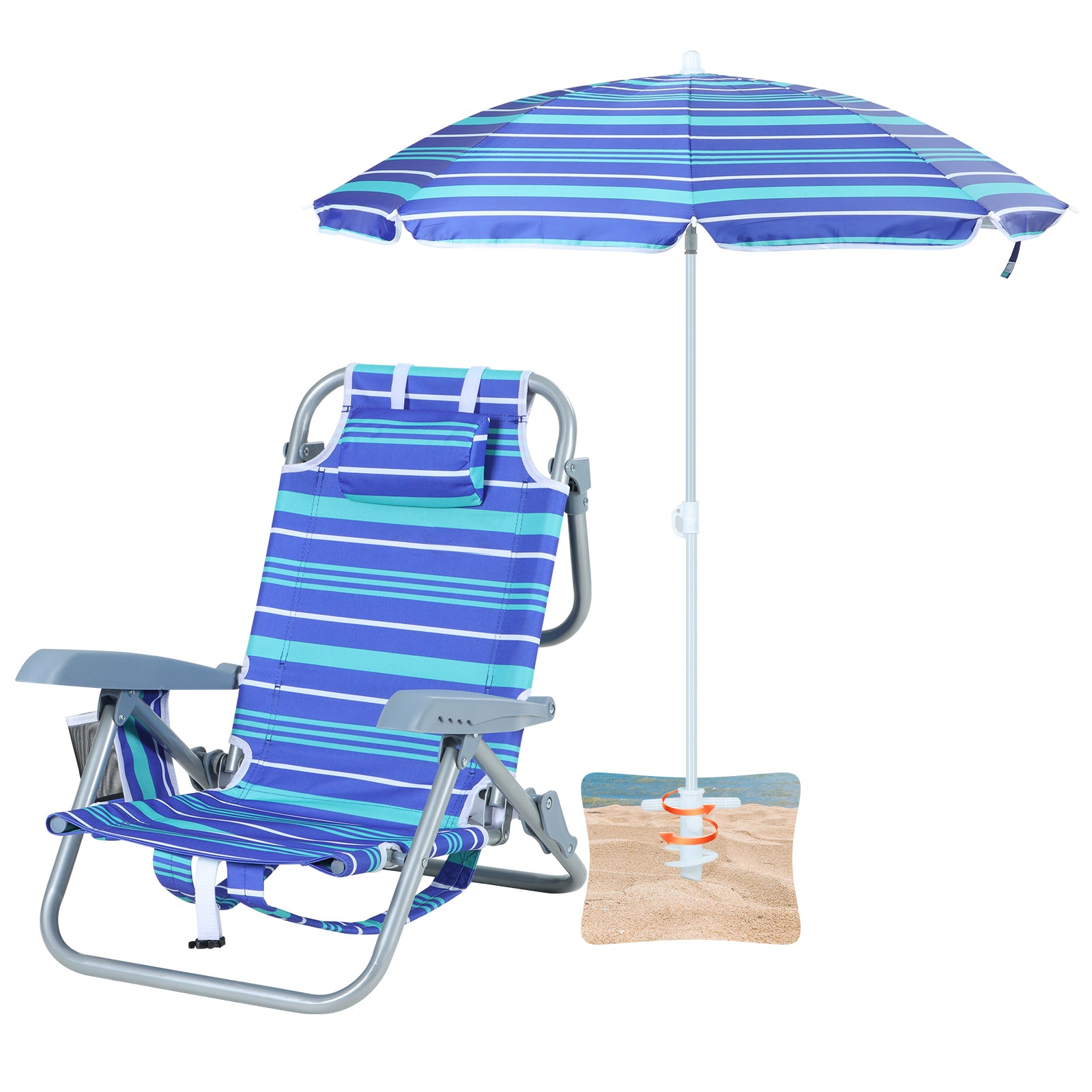 Nice C Kids Outdoor Beach Chair – 5-Position Recline, Backpack Camping Chair with Umbrella &amp; Cup Holder