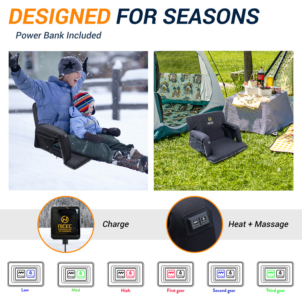 Nice C Heated Massage Stadium Seat, Recline Bleacher Seat