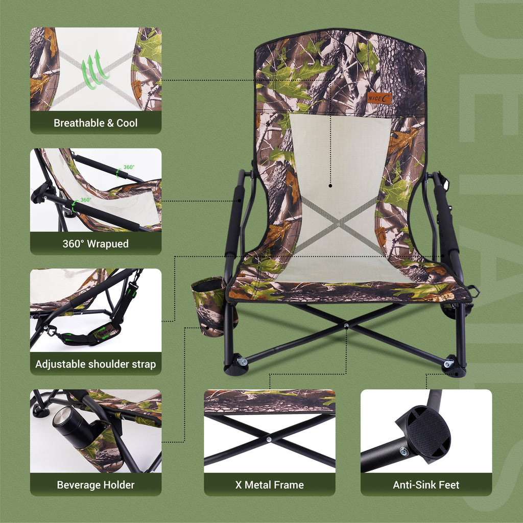 Nice C Hunting Strutter Chair, Folding Low Camping Chair (1 Pack/2 Pack)