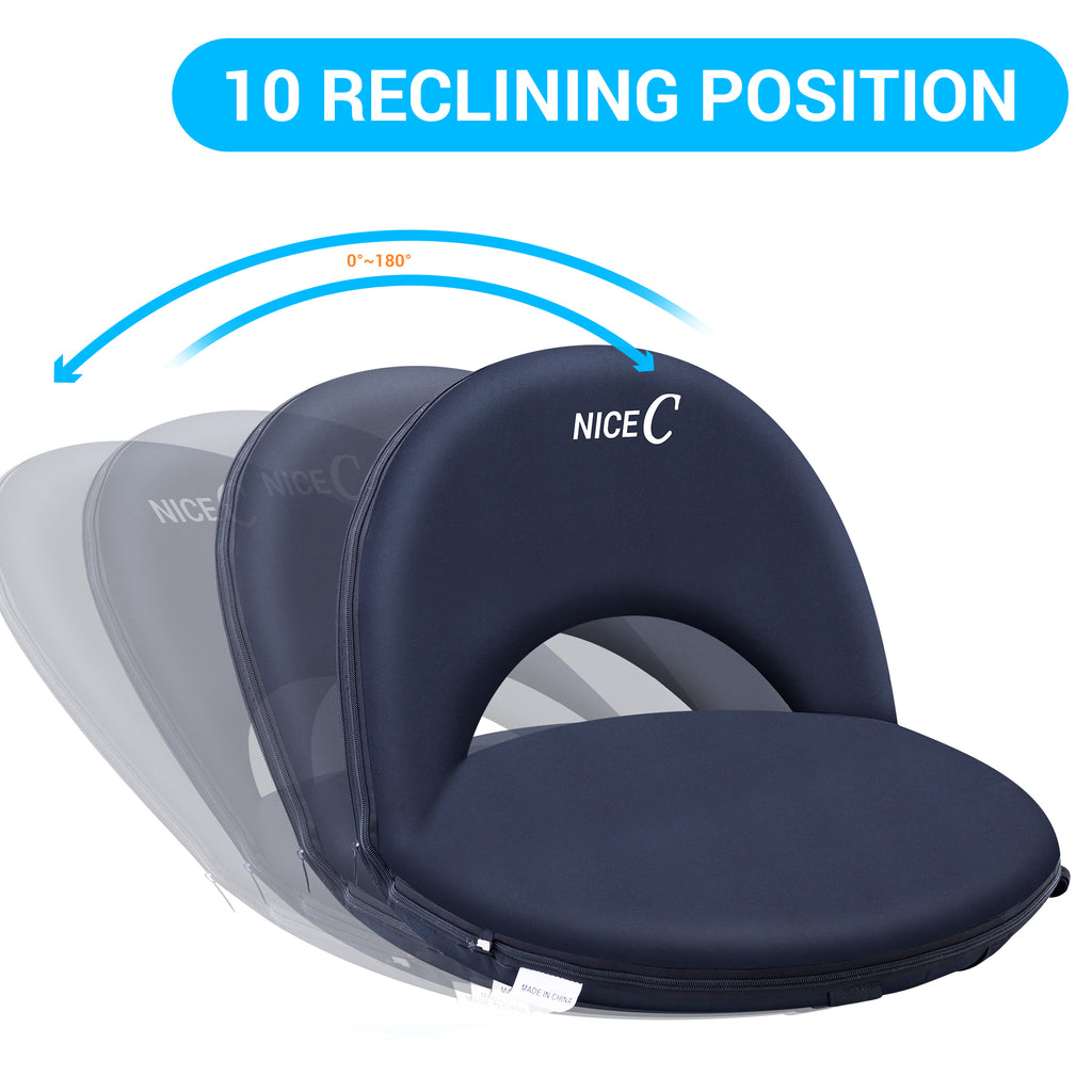 Nice C Reclining Stadium Seat, Floor Chair, Bleacher Seat (1 Pack/2 Pack, Black) | 10-Position Reclining Chair, Waterproof Cushion, Ultralight, Foldable, Extra Thick Padding, Shoulder Strap, Net Pocket