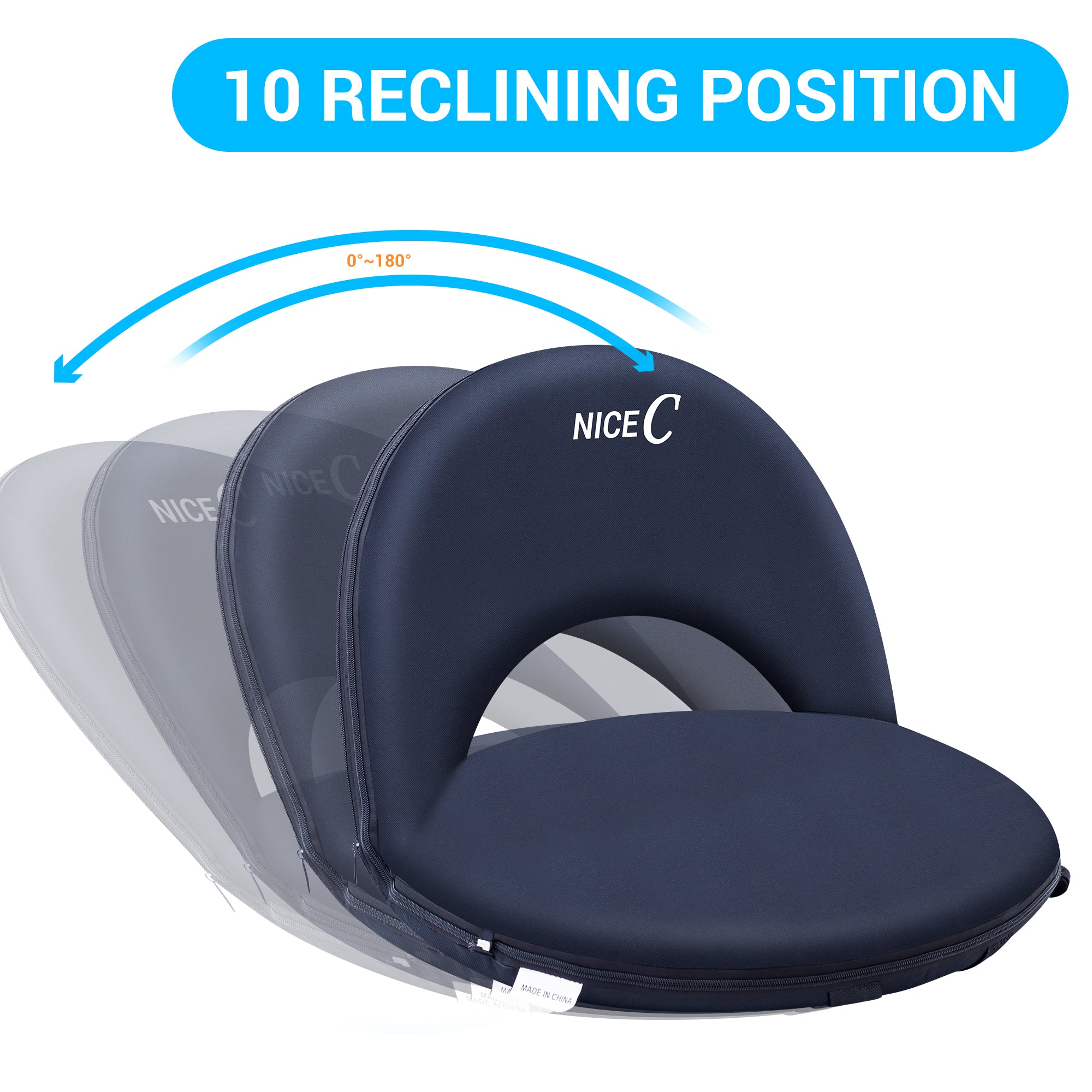 Nice C Reclining Stadium Seat, Floor Chair, Bleacher Seat (1 Pack/2 Pack, Black) | 10-Position Reclining Chair, Waterproof Cushion, Ultralight, Foldable, Extra Thick Padding, Shoulder Strap, Net Pocket
