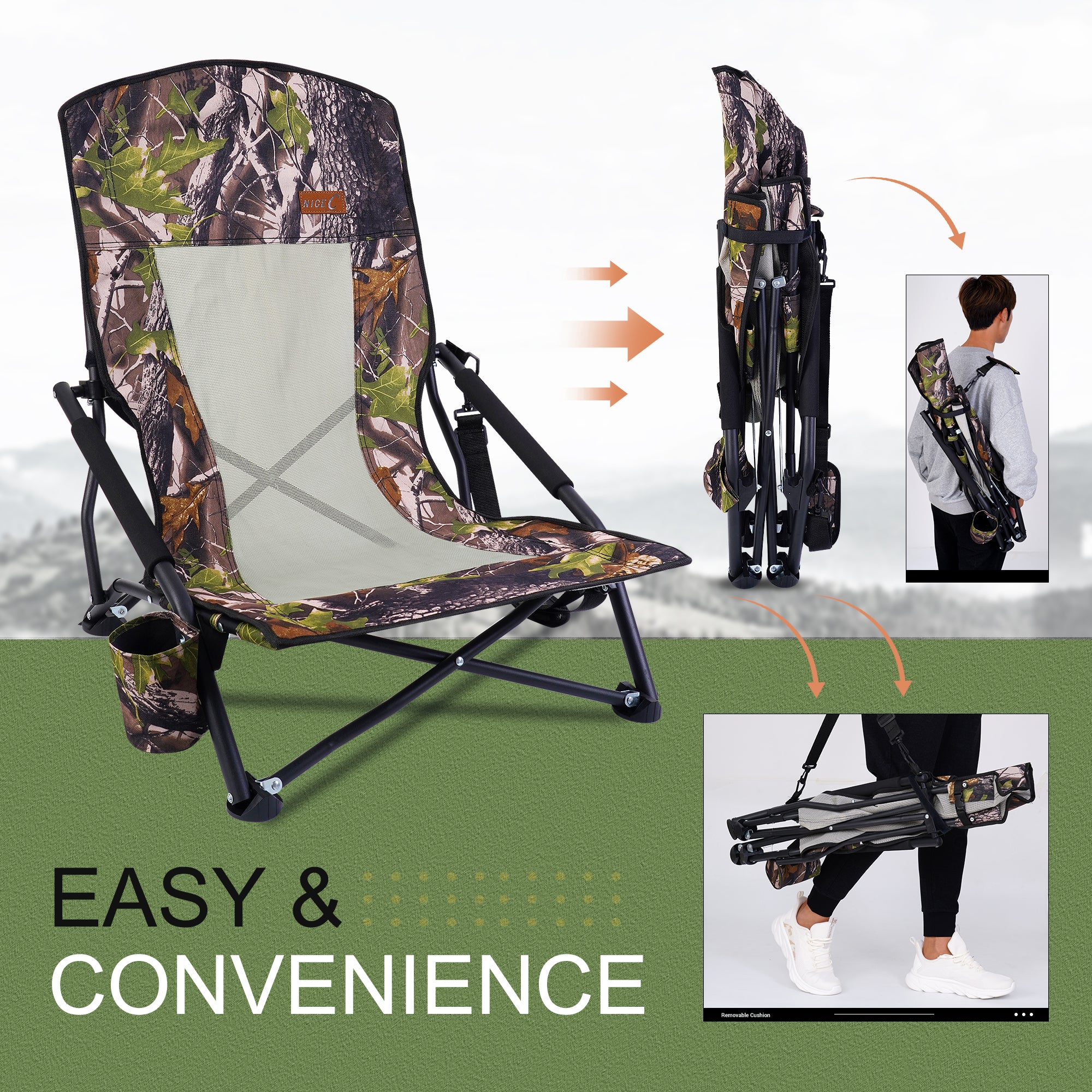 Nice C Hunting Strutter Chair, Folding Low Camping Chair (1 Pack/2 Pack)