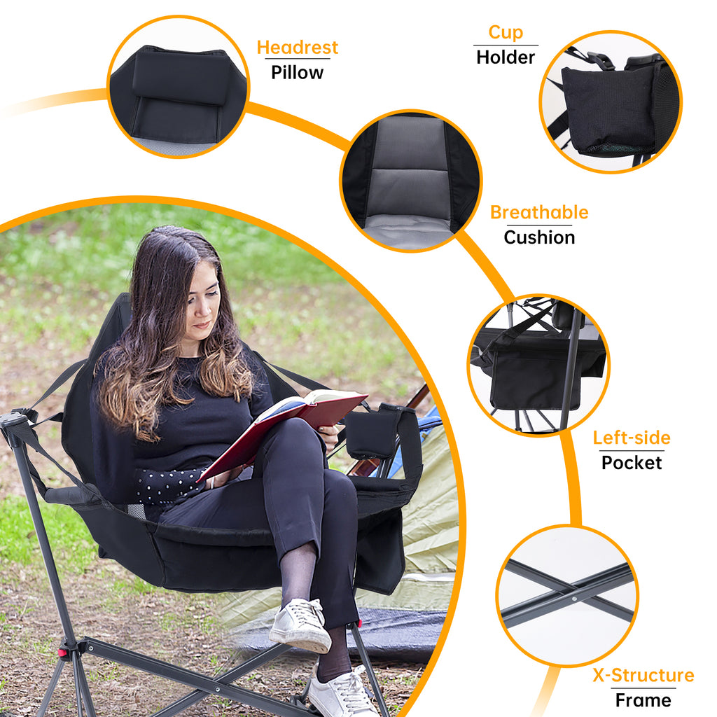Nice C Swinging Hammock Chair, High Back Camping Chair with Stand and Storage 