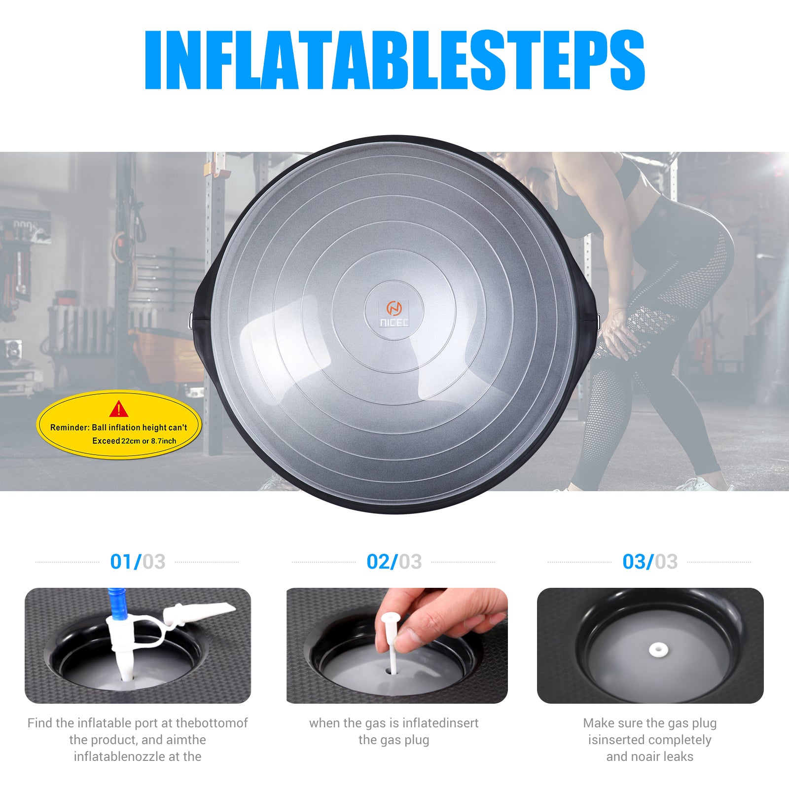 Nice C Balance Ball, Half Ball, Balance Ball, Exercise Workout Trainer, with Resistant Band, Strength Fitness Yoga with Bonus Foot Pump