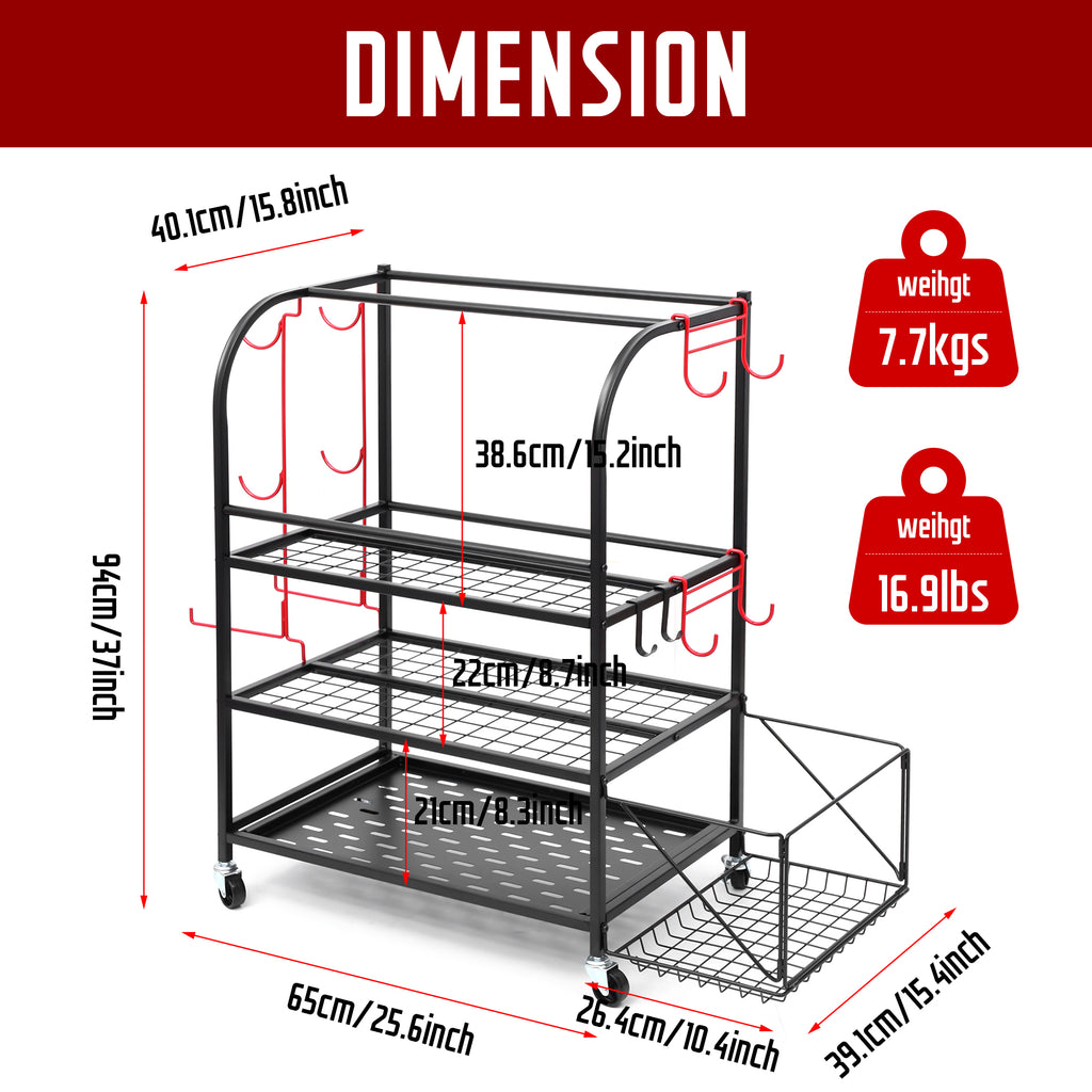 Nice C Outdoor Toy Storage, Garage Organization, Sports Equipment Organizer, Rolling Garage Storage System, Ball Storage Rack, Yoga Mat Storage with Hooks and Basket (3-Layer-Curved)