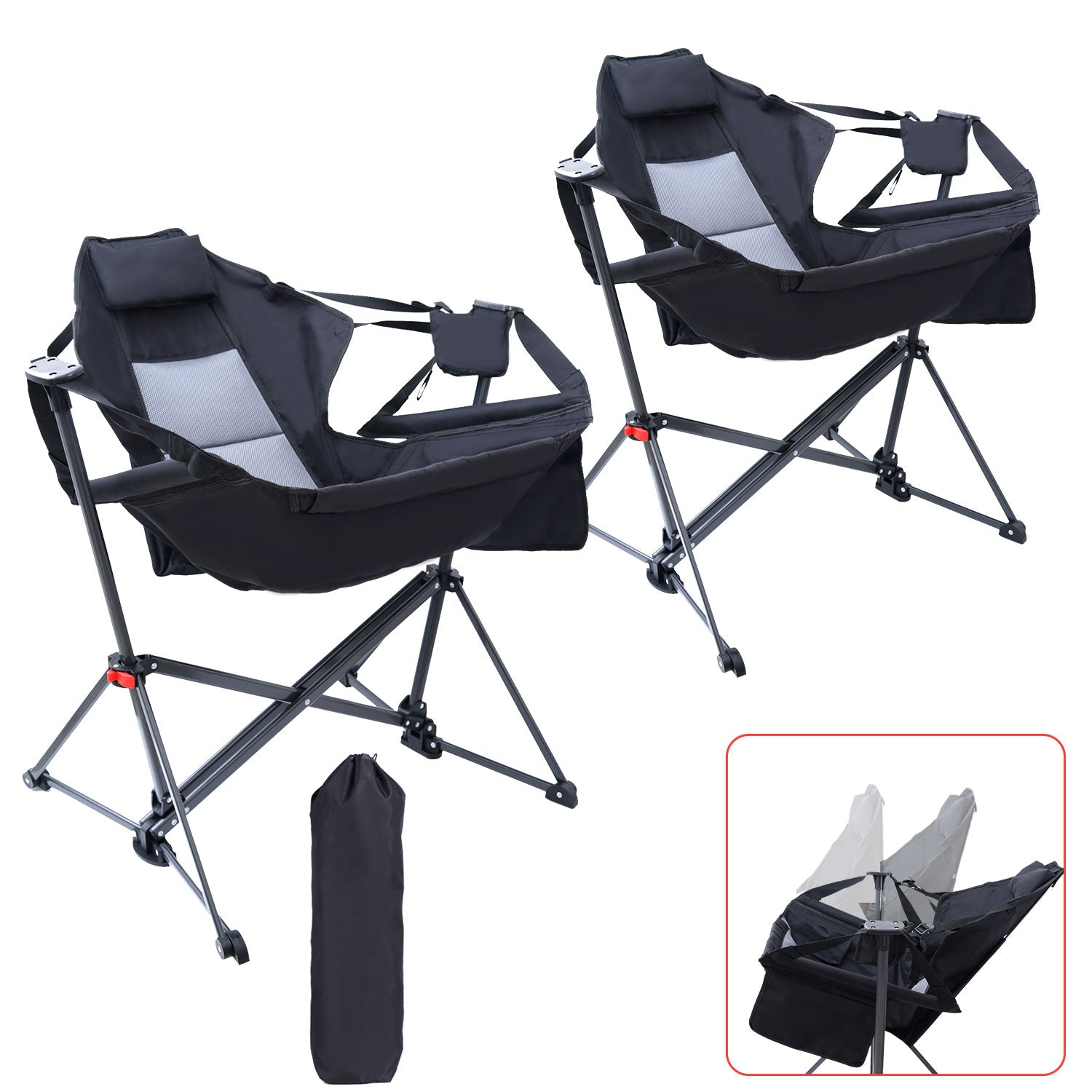 Nice C Swinging Hammock Chair, High Back Camping Chair with Stand and Storage 