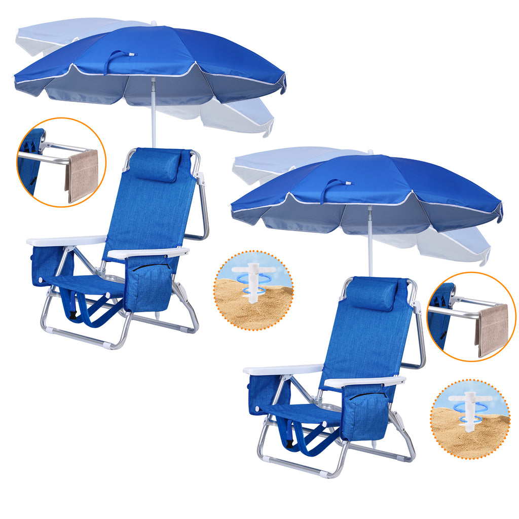 Nice C Beach Chair with Umbrella &amp; Cooler, 5-Position Reclining Backpack Chair for Adults