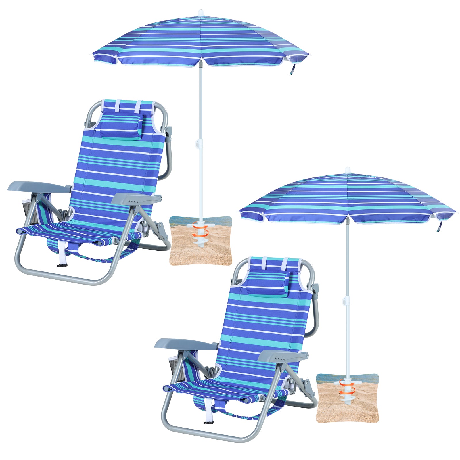 Nice C Kids Outdoor Beach Chair – 5-Position Recline, Backpack Camping Chair with Umbrella &amp; Cup Holder